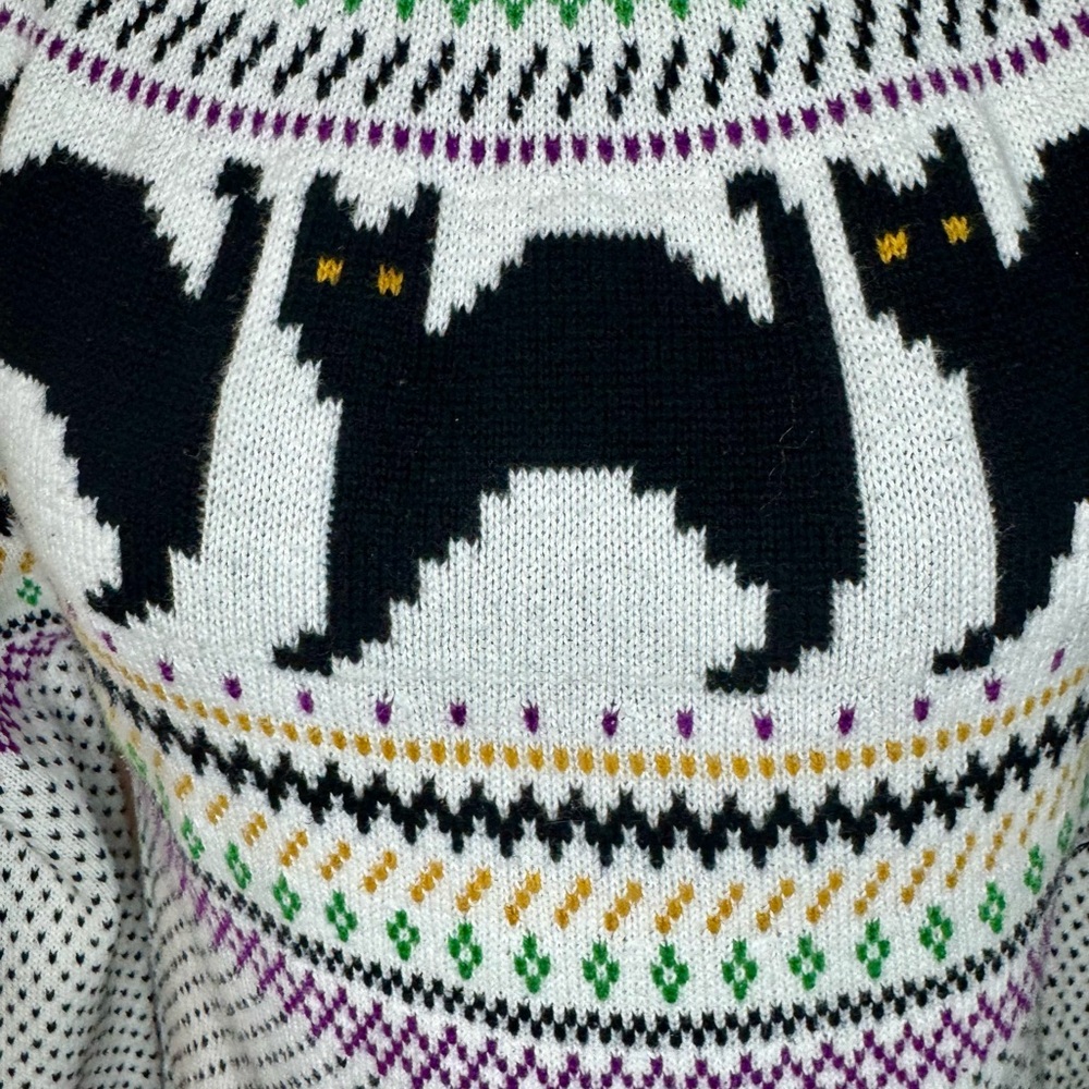 Modcloth Striped Knit Cat Sweater in Black, Green, and Purple